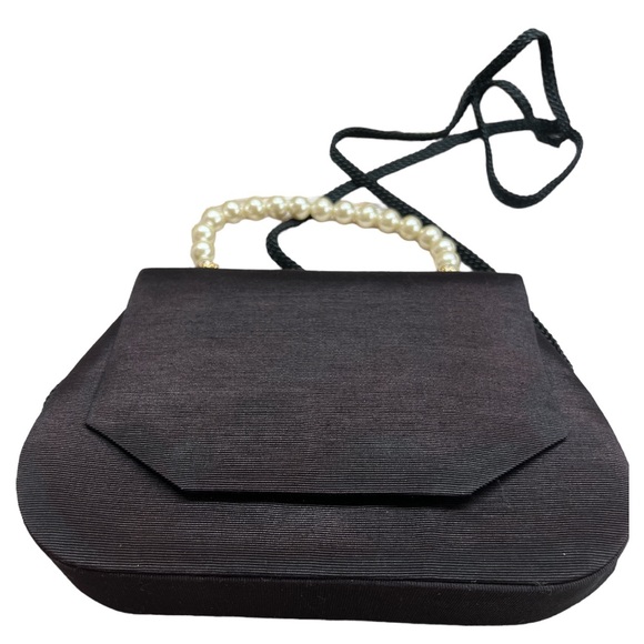 Vintage Pearl Handle Black Clutch Evening Purse - Picture 3 of 7